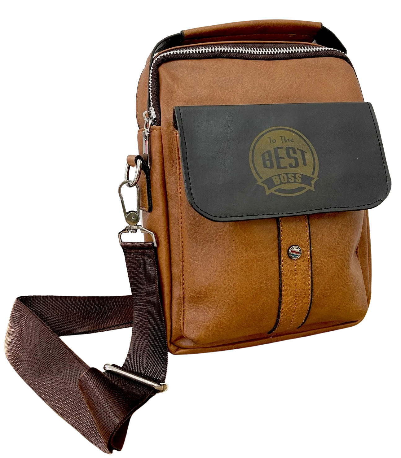 Sac trotter crossbody en simili-cuir marron clair